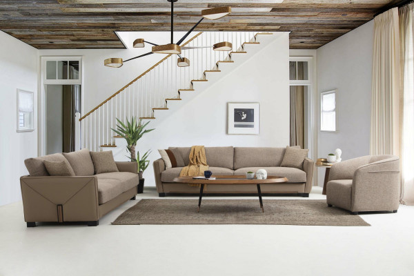 Sessel Ohrensessel Stoff Beige Wohnzimmer Polyester 1 Sitzer Modern