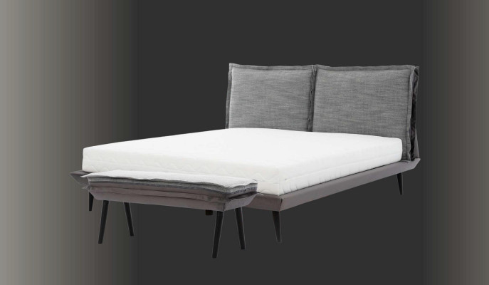 Schlafzimmer Set Grau Bett Elegantes 2x Nachttische Luxus Hocker Modern 4tlg.
