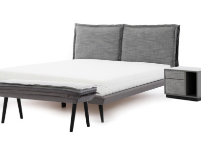 Schlafzimmer Set Grau Bett Elegantes 2x Nachttische Luxus Hocker Modern 4tlg.