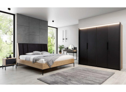 Schlafzimmer Set Beige Bett 2x Nachttische Schrank Schminktisch Luxus Neu 5tlg.