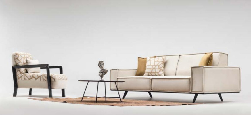 Polstersofas Komplette Sofa Stoffsofa Dreisitzer Sessel Beige Moderne