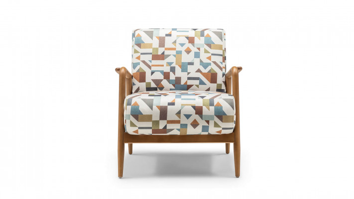 Stoffsessel Sessel Wohnzimmer Ohrensessel Mehrfarbiger Polster Holz