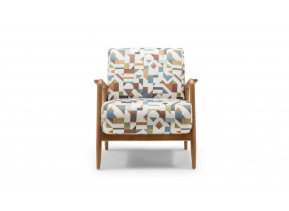 Stoffsessel Sessel Wohnzimmer Ohrensessel Mehrfarbiger Polster Holz