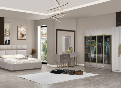 Schlafzimmer Garnitur Doppelbett Nachttische Schrank Konsol Beige 5tlg