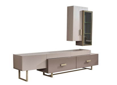 Wohnzimmer TV Ständer Wandschrank RTV Lowboard Holz Beige Tisch Gruppe