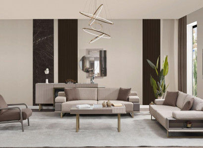 Komplette Dreisitzer Sessel Couch Beige Polstersofa Stoffsofa Set 3tlg