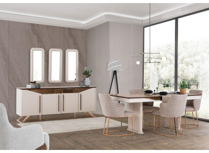 Essgruppe Esszimmer Essecke Esstisch Stühle Sideboard Holz Beige 8tlg