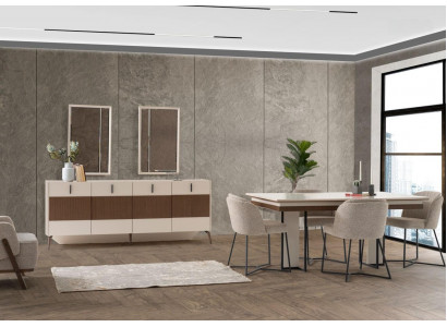 Beige Essgruppe Luxuriöse Esszimmer Möbel 6x Textil Stühle Esstisch Neu