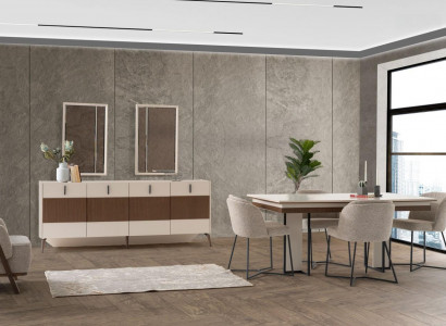 Beige Essgruppe Luxuriöse Esszimmer Möbel 6x Textil Stühle Esstisch Neu