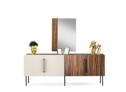 Braun-Weißes Sideboard Designer Holz Anrichte Holzschränke Edle Kommode