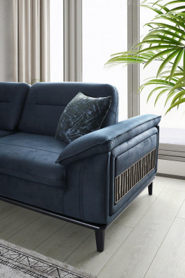 Blaues Polstersofa Stilvoller Dreisitzer Stoffsofa Edle 3-Sitzer Couch