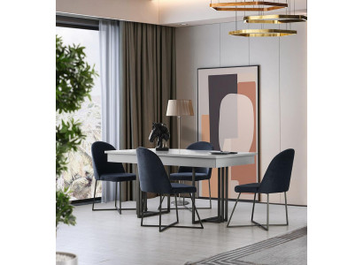Stilvolle Essgruppe Weißer Esstisch Blaue 4x Polsterstühle 5tlg Garnitur