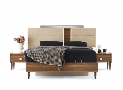 Braun-Beiges Schlafzimmer Set Designer Doppelbett 2x Nachtkonsolen 3tlg