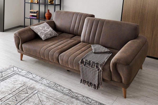 Stilvoller Dreisitzer Polster Couch Wohnzimmer Stoffsofa Brauner 3-er