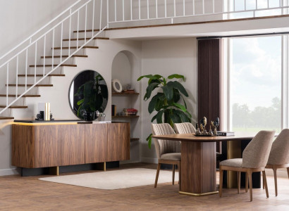 Esszimmer Garnitur Essgruppe Esstisch Stühle Holz 8tlg Braun Anrichte