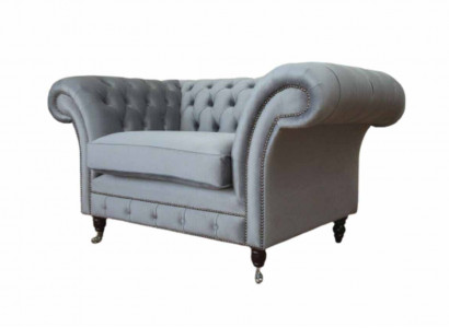 Chesterfield Sessel Textil Sofa Stoff Couch Sofas Couchen Lounge Grau