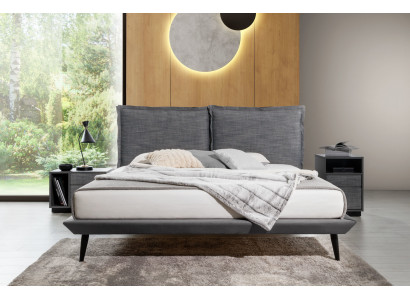 Stilvolles Schlafzimmer Graues Bett 2x Nachttische Luxus Betten 3tlg