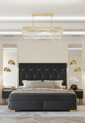 Designer Graue Schlafzimmer Garnitur Edelstahl Doppelbett Nachttische