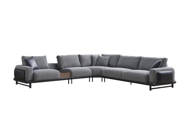 Graues L-Form Ecksofa Polster Sofa Moderne Textil Luxus Wohnlandschaft