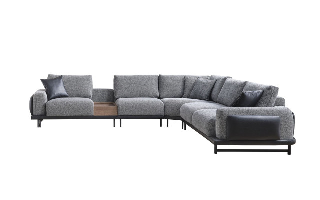 Graues L-Form Ecksofa Polster Sofa Moderne Textil Luxus Wohnlandschaft
