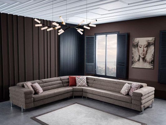 Modernes L-Form Beiges Ecksofa Wohnzimmer Polster Couchen Holzgestell