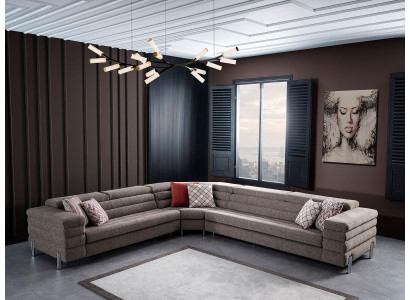 Modernes L-Form Beiges Ecksofa Wohnzimmer Polster Couchen Holzgestell