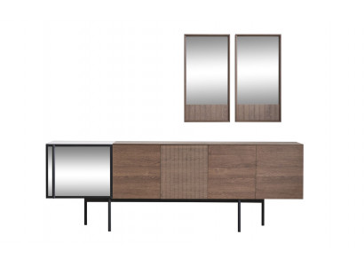 Braune Esszimmer Garnitur Designer Holz Sideboard Luxus Spiegel 2tlg