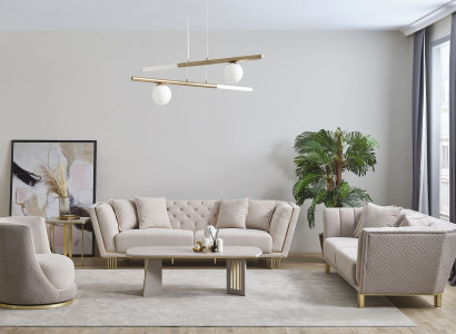 Weiße Chesterfield Wohnzimmer Garnitur 4+3 Sitzer Sessel Luxus Couchtisch