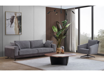 Wohnzimmer Sitzmöbel Grauer Viersitzer Designer Sessel Luxus Couchtisch