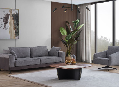 Wohnzimmer Sitzmöbel Grauer Viersitzer Designer Sessel Luxus Couchtisch