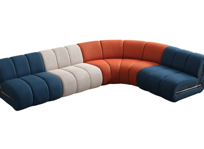 Wohnzimmer Dreifarbiges Ecksofa L-Form Textilcouch Designer Polster Möbel
