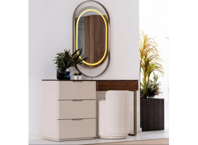 Beiger Schminktisch Spiegel Schlafzimmer Kosmetiktisch Luxus 2tlg Set
