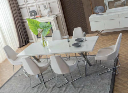Weißes Esszimmer Set Rechteckiger Esstisch 4x Designer Stühle 5tlg Set
