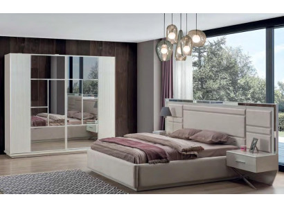 Weißes Schlafzimmer Set Designer Bett Holz Nachttische Kleiderschrank