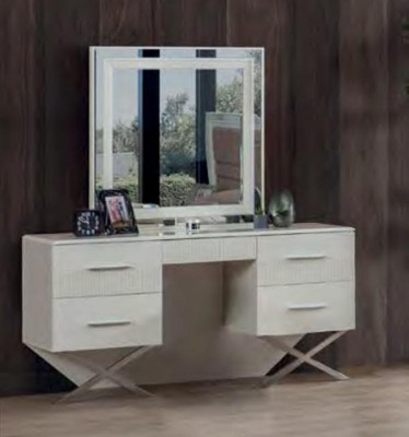 Modernes Beiges Schlafzimmer Set Polsterbett Schminktisch mit Schubladen