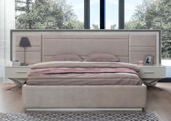 Modernes Beiges Schlafzimmer Set Polsterbett Schminktisch mit Schubladen