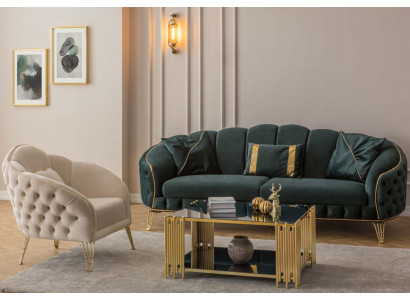 Modern Wohnzimmer Set  Sofa 3 Sitzer Sessel Textil Sessel Wohnzimmer Neu