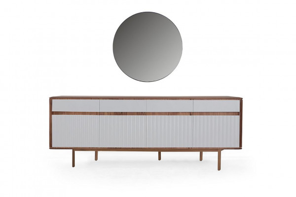 Luxuriöse 4-türige Kommode Spiegel Weißes Sideboard Designer Holz Möbel