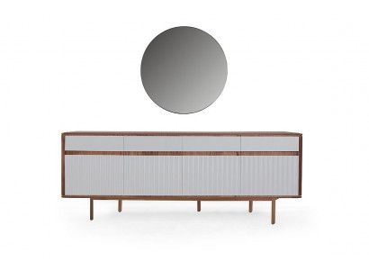 Luxuriöse 4-türige Kommode Spiegel Weißes Sideboard Designer Holz Möbel
