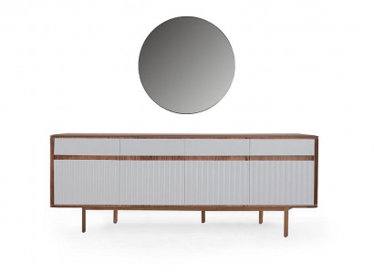 Luxuriöse 4-türige Kommode Spiegel Weißes Sideboard Designer Holz Möbel