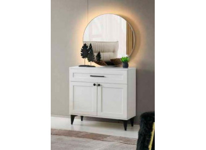 Schminktisch mit Spiegel Einfarbig Weiß Modern Rechteckig Design Schlafzimmer