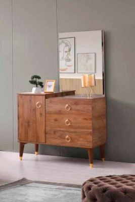Schminktisch mit Spiegel Braun Eingarbig Modern Rechteckig Design Schlafzimmer
