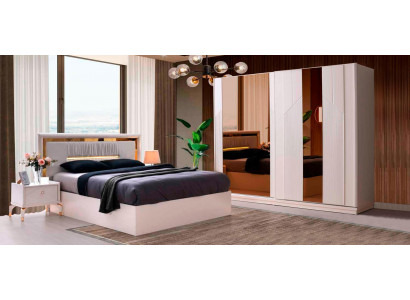 Schlafzimmer Komplett Set 4tlg Bett Nachttische Kleiderschrank Weiß Gold