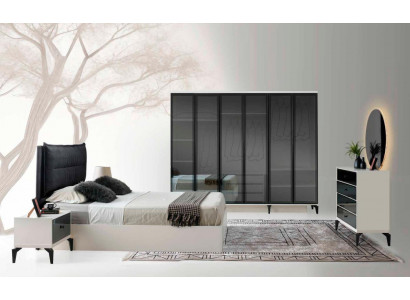 Schlafzimmer-Set Kommplett Schlafzimmer 5tlg Modern Design Weiß Schwarz