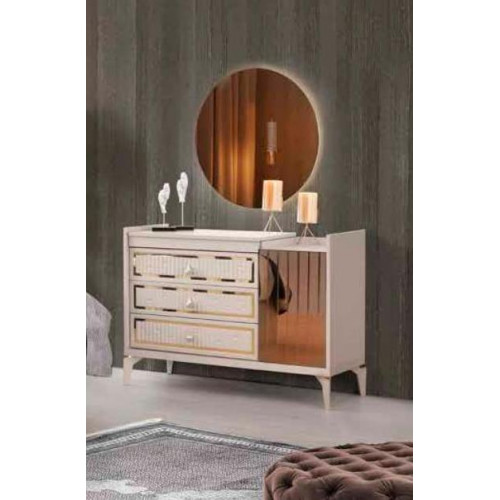 Modern Zweifarbig Kommode mit Spiegel Beige Gold Schlafzimmer Rechteckig Form