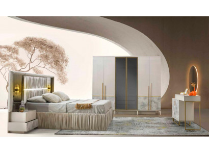Schlafzimmer-Set 5tlg Weiß Beige Zweifarbig Modern Design Schlafzimmer Stil