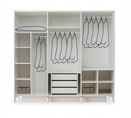 Schlafzimmer-Set 4tlg Beige Gemuster Bett Nachttische Kleiderschrank Modern Stil
