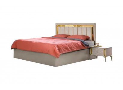 Schlafzimmer Dopplebett Beige Einfarbig Modern Rechteckig Design Stil Bett
