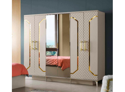 Kleiderschrank Beige Modern Rechteckig Desin Stil Schlafzimmer Einfarbig Spiegel