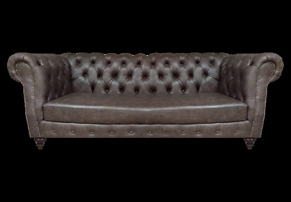 Braun Leder Sofa Dreisitze Couch Einrichtung Wohnzimmer Chesterfield
